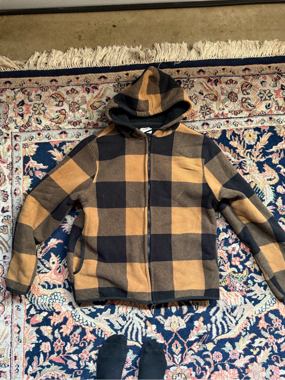 Mens Hooded Buffalo Check Jacket in Brown and Black
